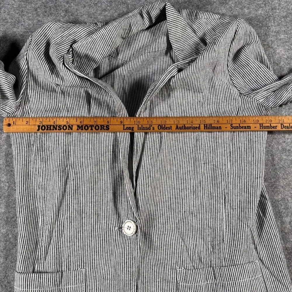 MAX STUDIO Striped Blazer Women's Size‎ Small Ruched Sleeve Linen Blend Nautical